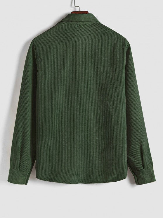 Herren Corduroy Langarmhemd mit halber Knopfleiste