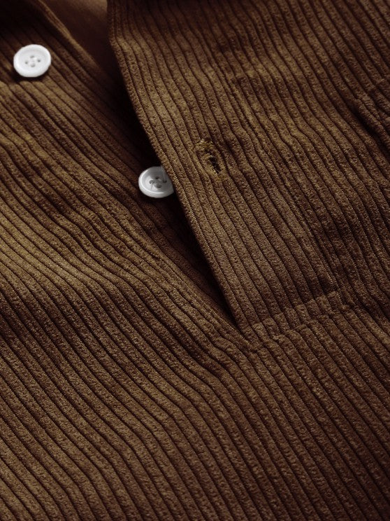 Herren Corduroy Langarmhemd mit halber Knopfleiste