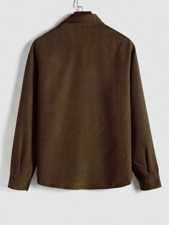 Herren Corduroy Langarmhemd mit halber Knopfleiste