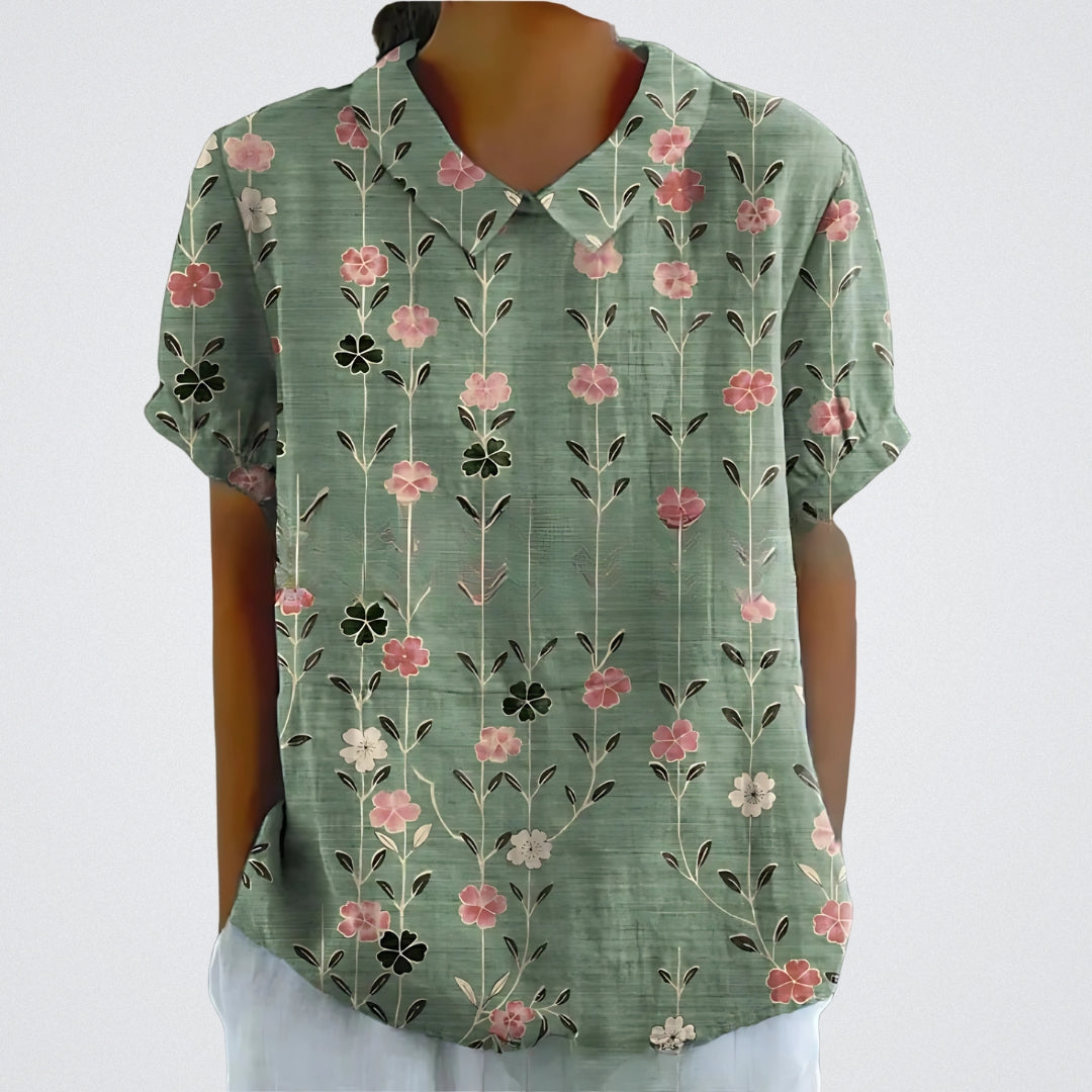 Lina™ - Stilvolle Leinen-Bluse mit Blumenmuster