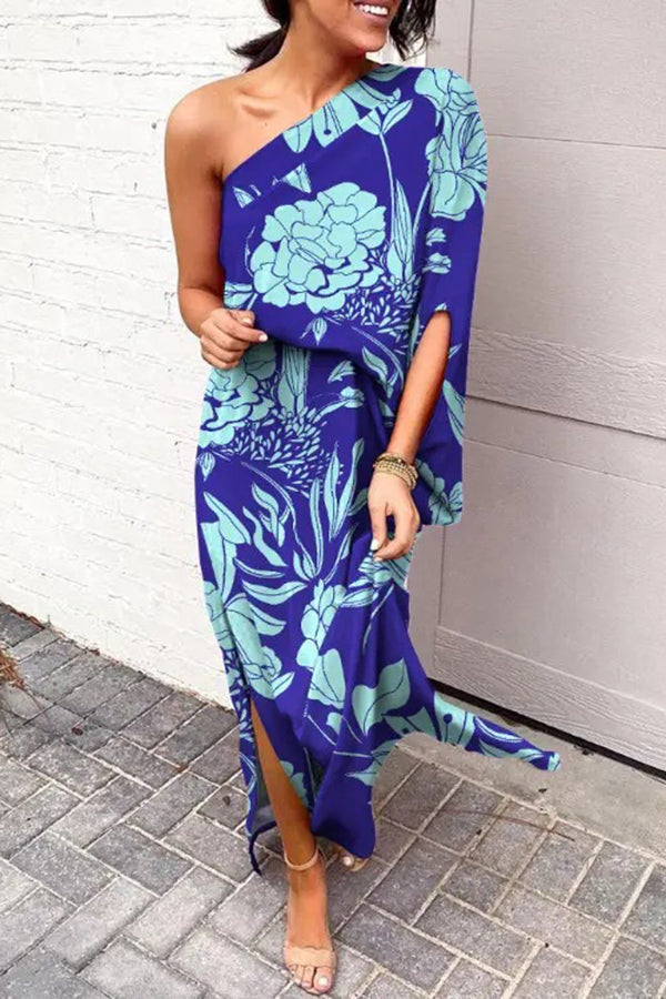 Rosie Maxikleid mit einem Schulterdesign und bedrucktem Saum