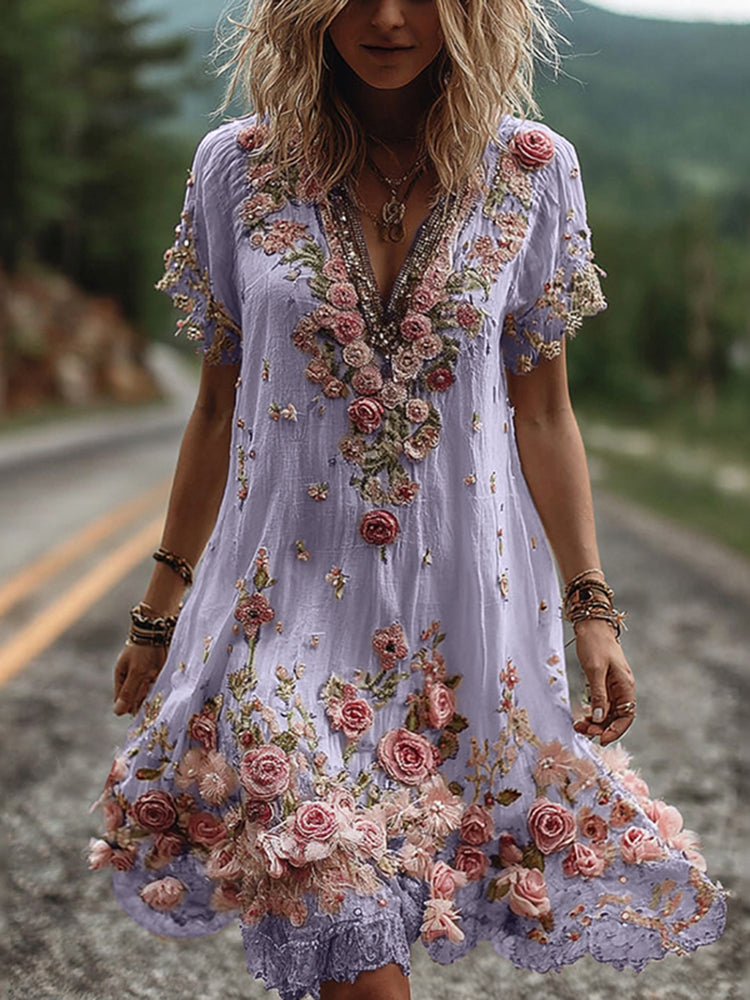 Ruby – Blossom bestickte V-Ausschnitt Kleid