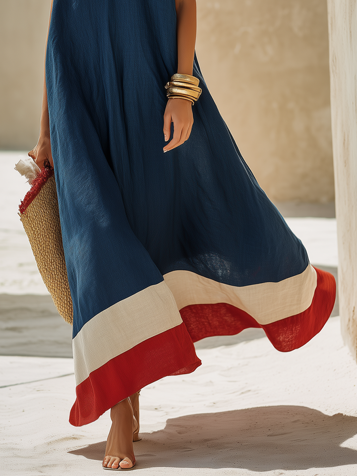Damen Maxikleid mit V-Ausschnitt und kurzen Ärmeln