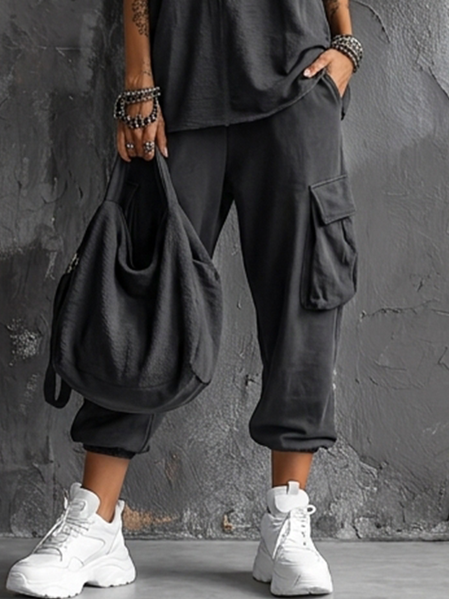Damen-Freizeit-Set: Dunkelgraues Hobby-Top + Jogginghose