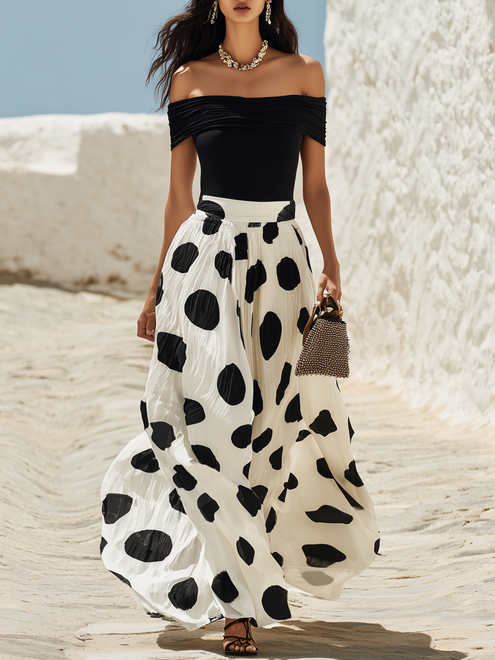Off-Shoulder Polka Dot Maxi-Kleid für ein Urlaubsgefühl