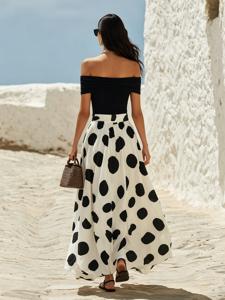 Off-Shoulder Polka Dot Maxi-Kleid für ein Urlaubsgefühl