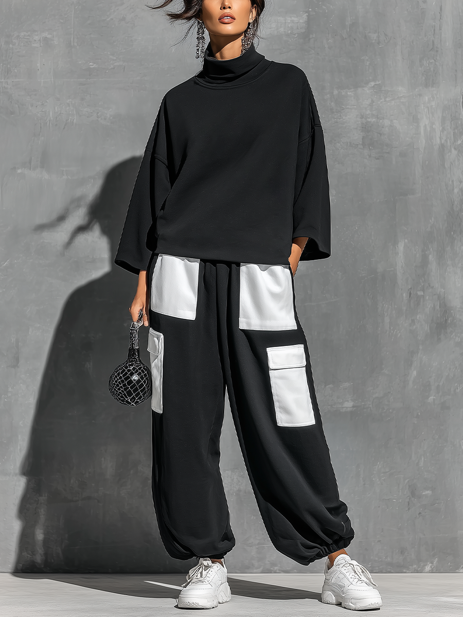 Women’s Sweatshirt & Cargo Jogger Pants Set with Pockets