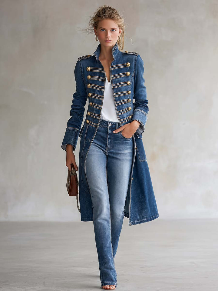 Damen Offiziersmantel mit Knöpfen und Taschen
