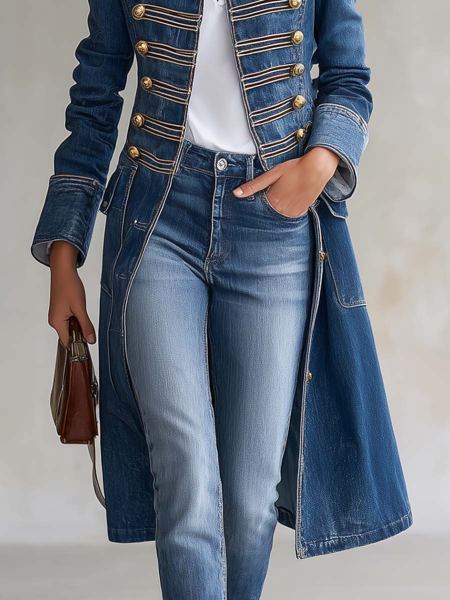 Damen Offiziersmantel mit Knöpfen und Taschen