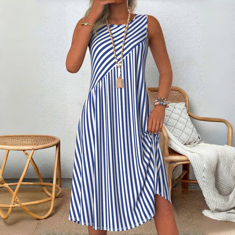 Heidi™ - Ärmelloses gestreiftes Sommerkleid mit Bauchbedeckung
