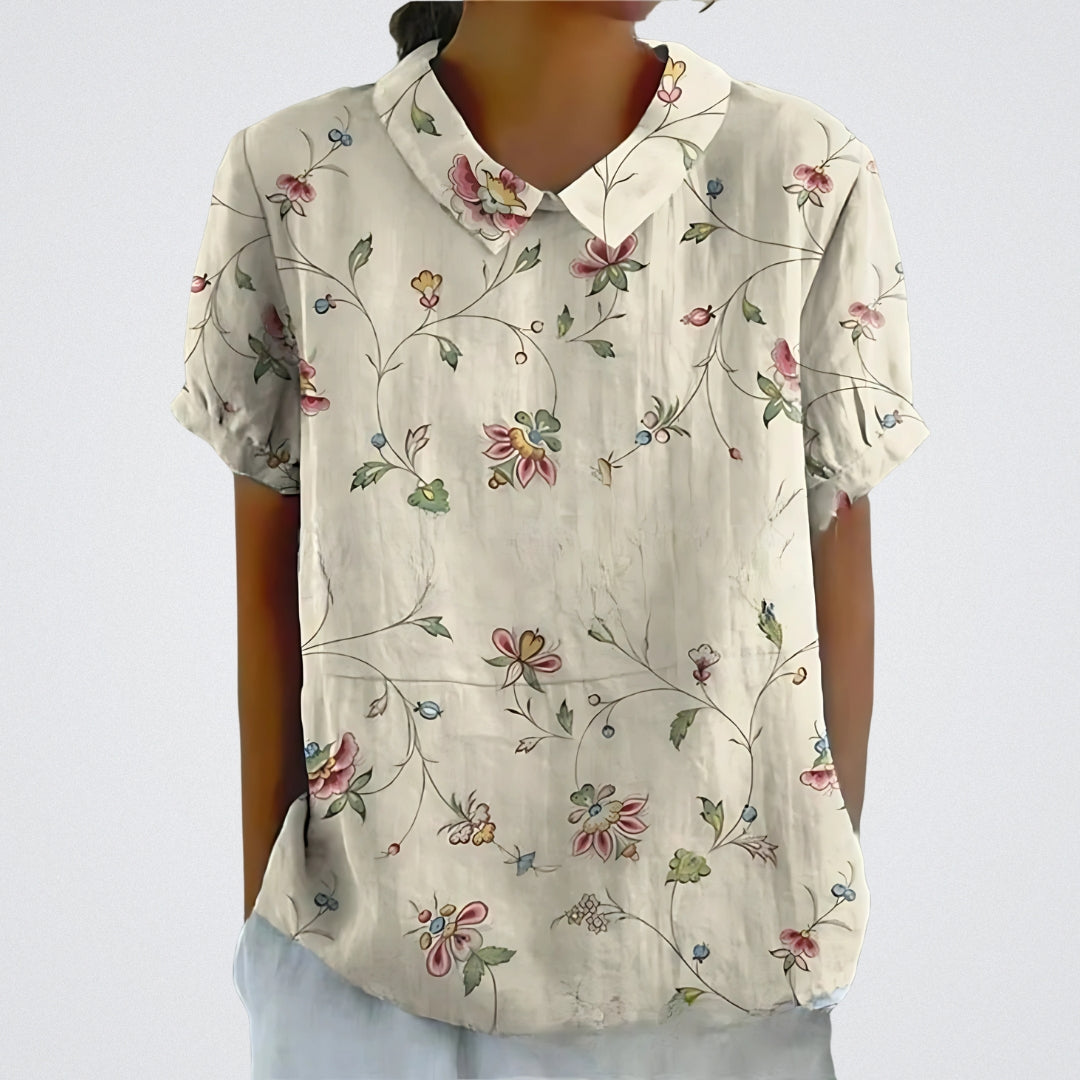 Lina™ - Stilvolle Leinen-Bluse mit Blumenmuster