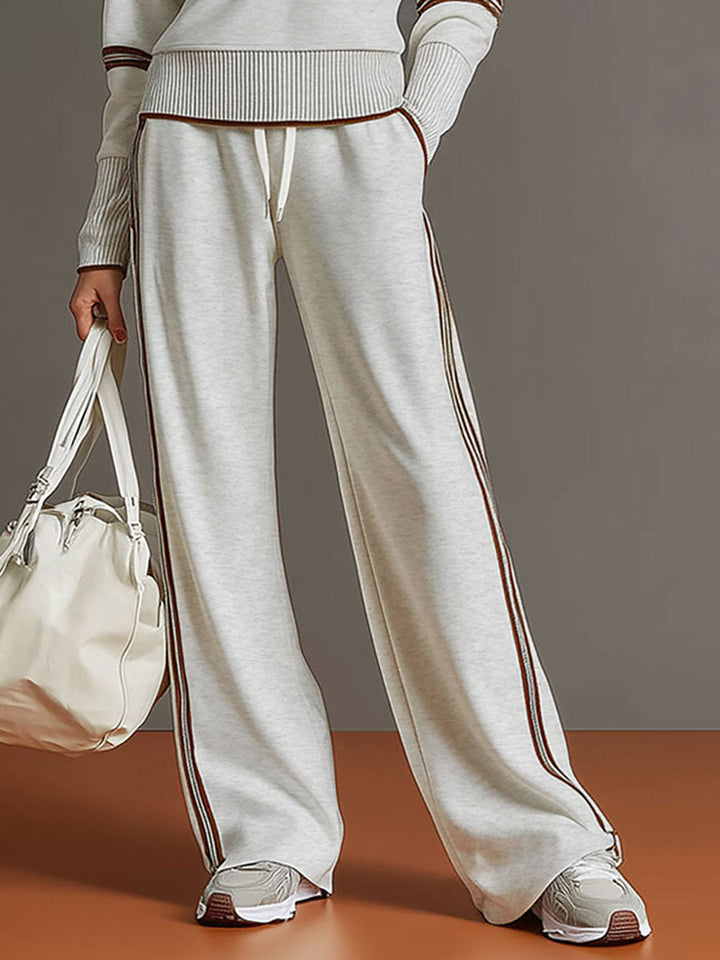 Vintage-inspirierter grauer und weißer Halbzip-Sweatshirt mit weitem Hosen-Set