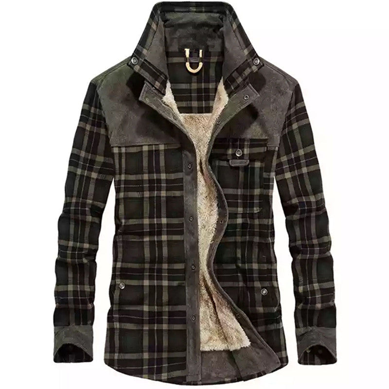 Giacca-camicia da uomo a quadri con bottoni e tasche