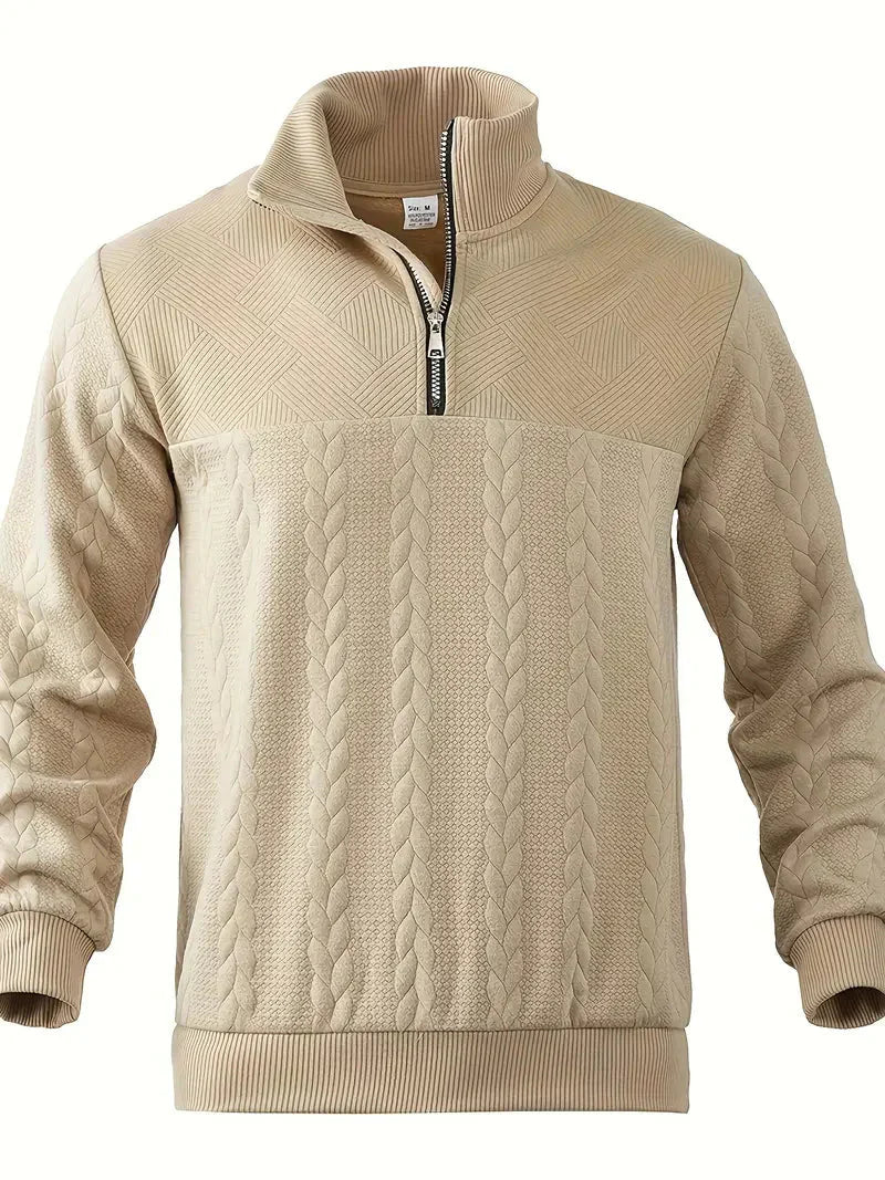 Brit & Boho™️ | Lässiger Jacquard Quarter-Zip Pullover