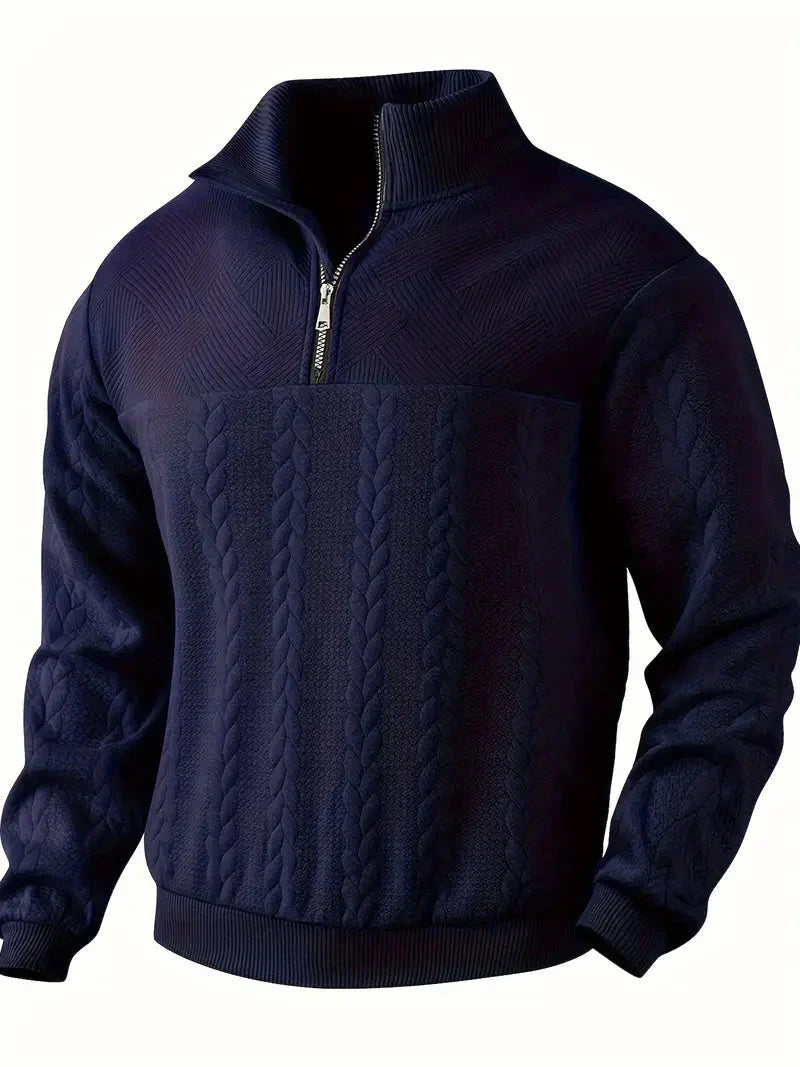 Brit & Boho™️ | Lässiger Jacquard Quarter-Zip Pullover