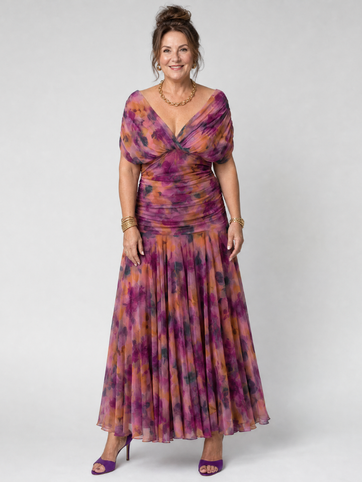 Calen | Elegantes Off-Shoulder-Midi-Kleid mit fließendem Design