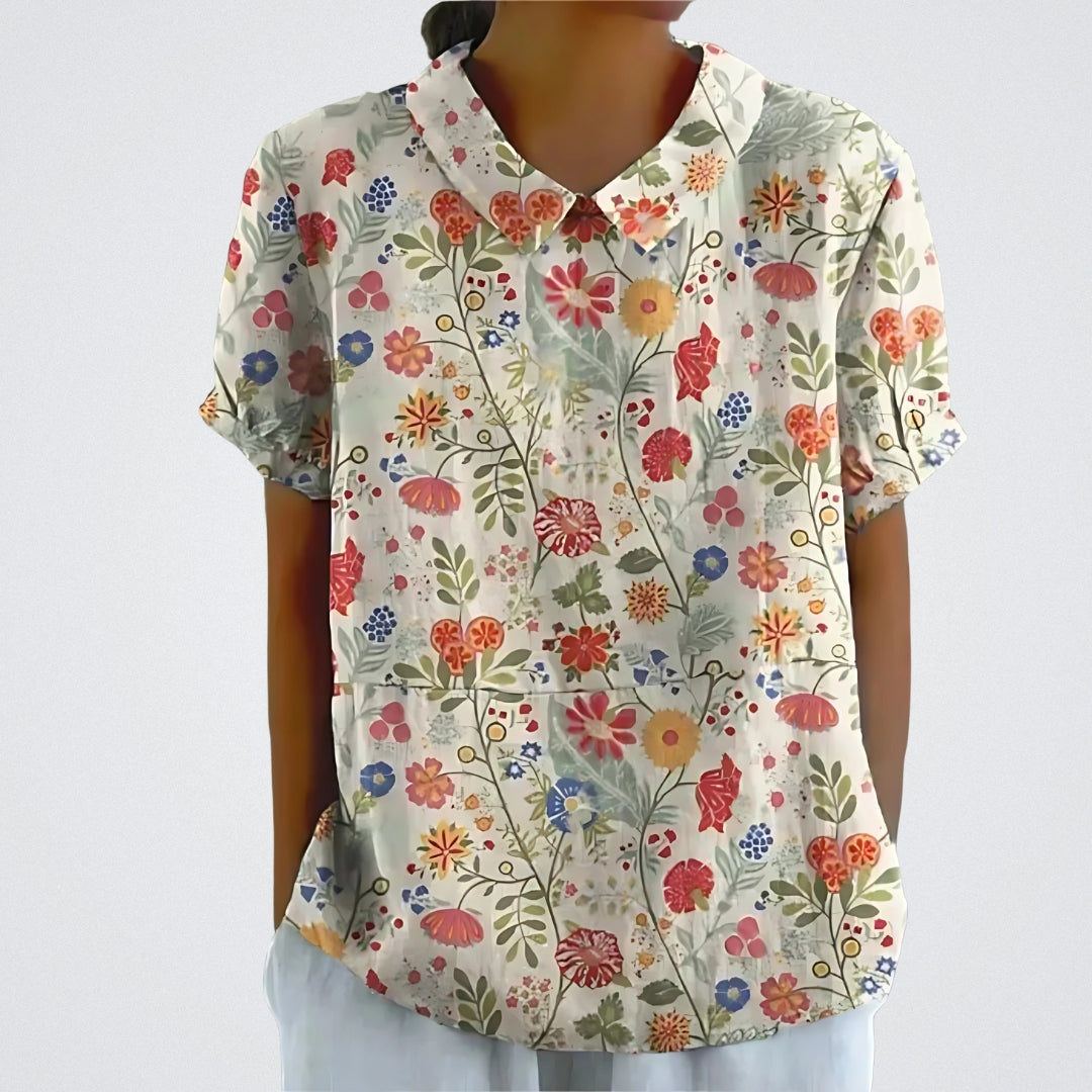 Lina™ - Stilvolle Leinen-Bluse mit Blumenmuster