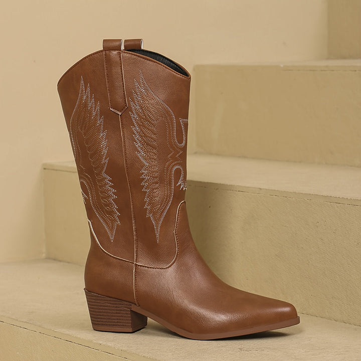 Dagny | Damen Western-Stiefel mit weitem Schaft und Blockabsatz