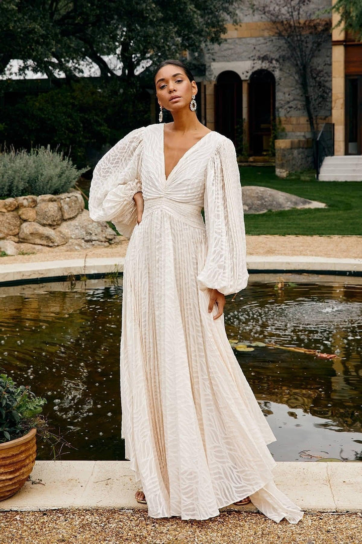 Florie | Elegantes langes V-Ausschnitt-Kleid