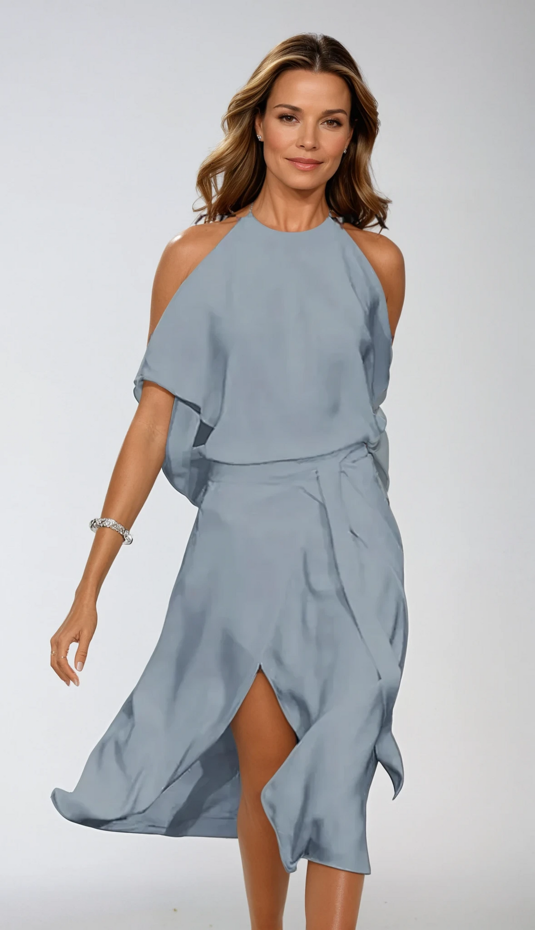 Celestine – Asymmetrisches Hemd Off-Shoulder Midi Kleid