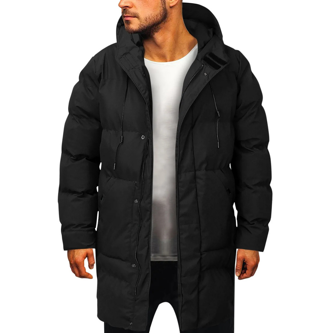 Tommaso - Langer Wintermantel Herren Mit Kapuze, Gefütterter Steppmantel