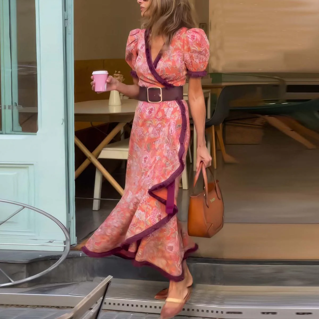 Hailey™ - Elegantes Pink Kurzarm-Maxikleid