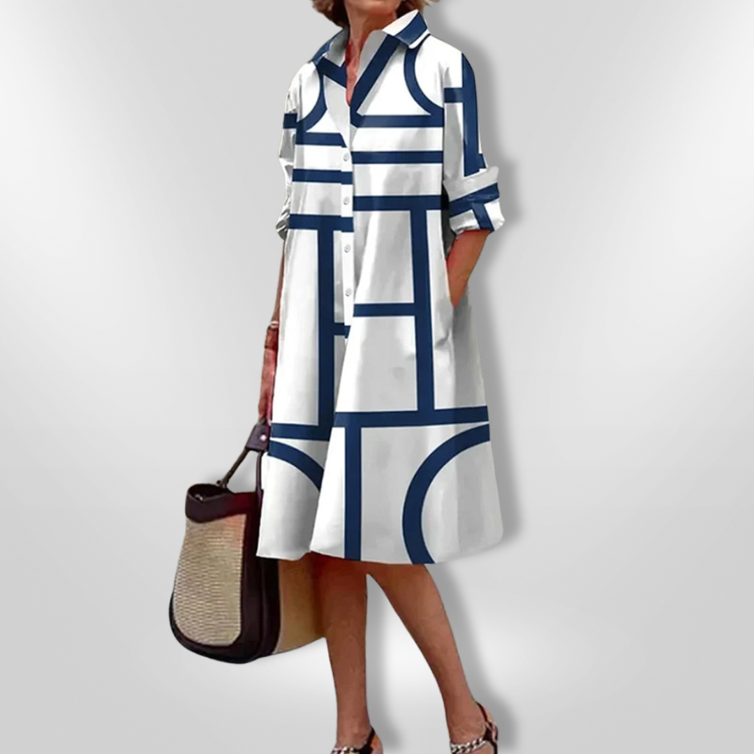 Helena™ - Zeitloses Geometrisches Gemustertes Midikleid