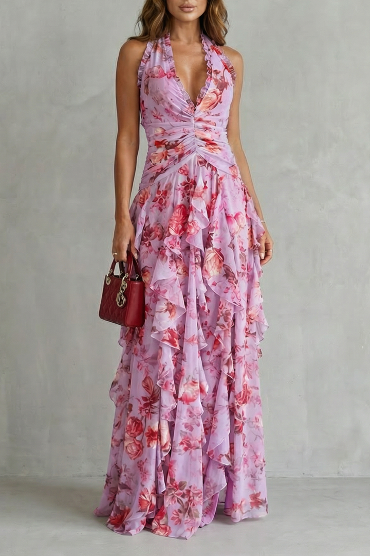 Belladina Verzauberndes Rosen-Kaskaden-Halter-Maxikleid