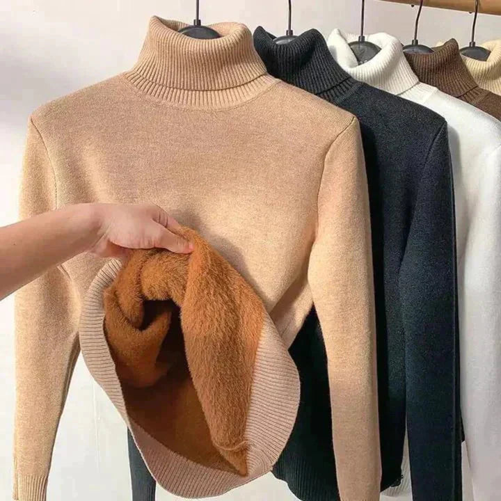 Leonie - Beigefarbener Rollkragenpullover Mit Fleece Futter