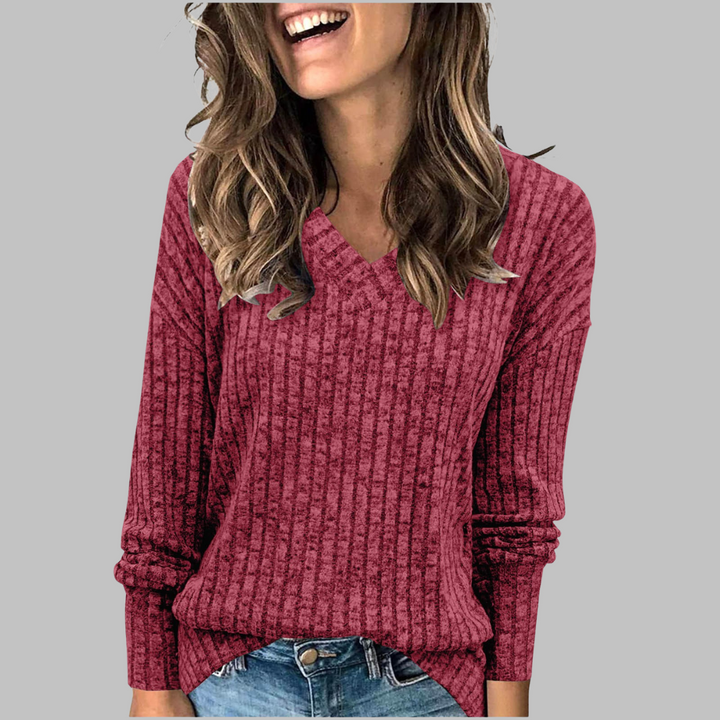 Damen Pullover mit V-Ausschnitt und langen Ärmeln
