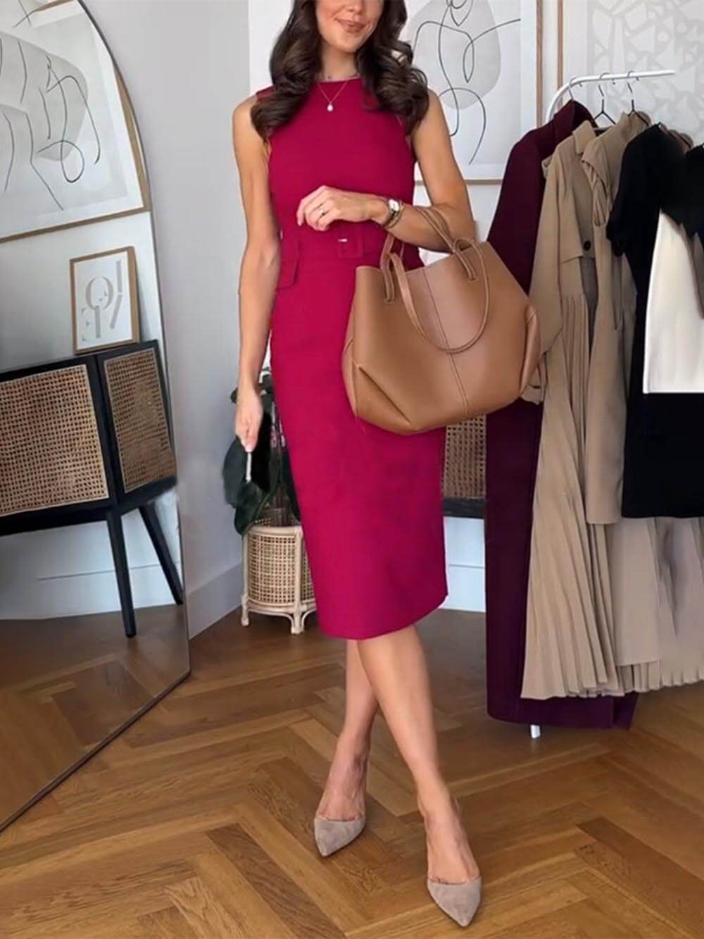 Schickes und Raffiniertes Midi-Kleid mit Formellem Krawatten-Detail