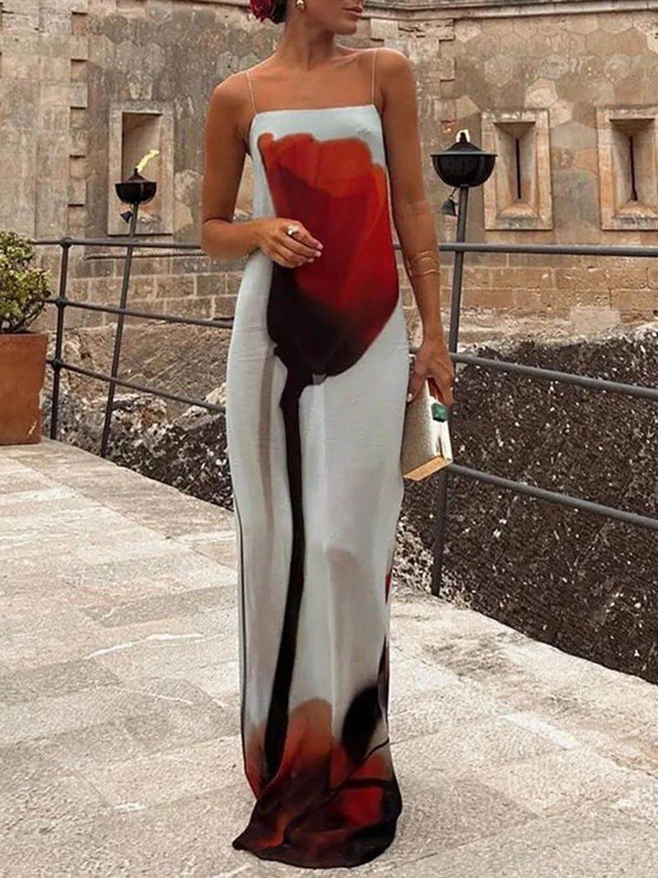 Abstrakter Tulpen-Druck H-Linie Maxi-Kleid für den Urlaub