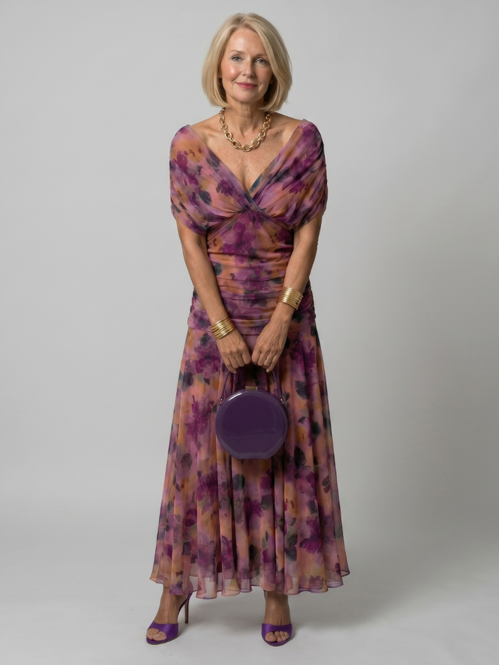 Calen | Elegantes Off-Shoulder-Midi-Kleid mit fließendem Design