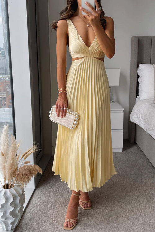 Sarai - Trendy V-Ausschnitt Maxikleid in einfarbiger Ausführung