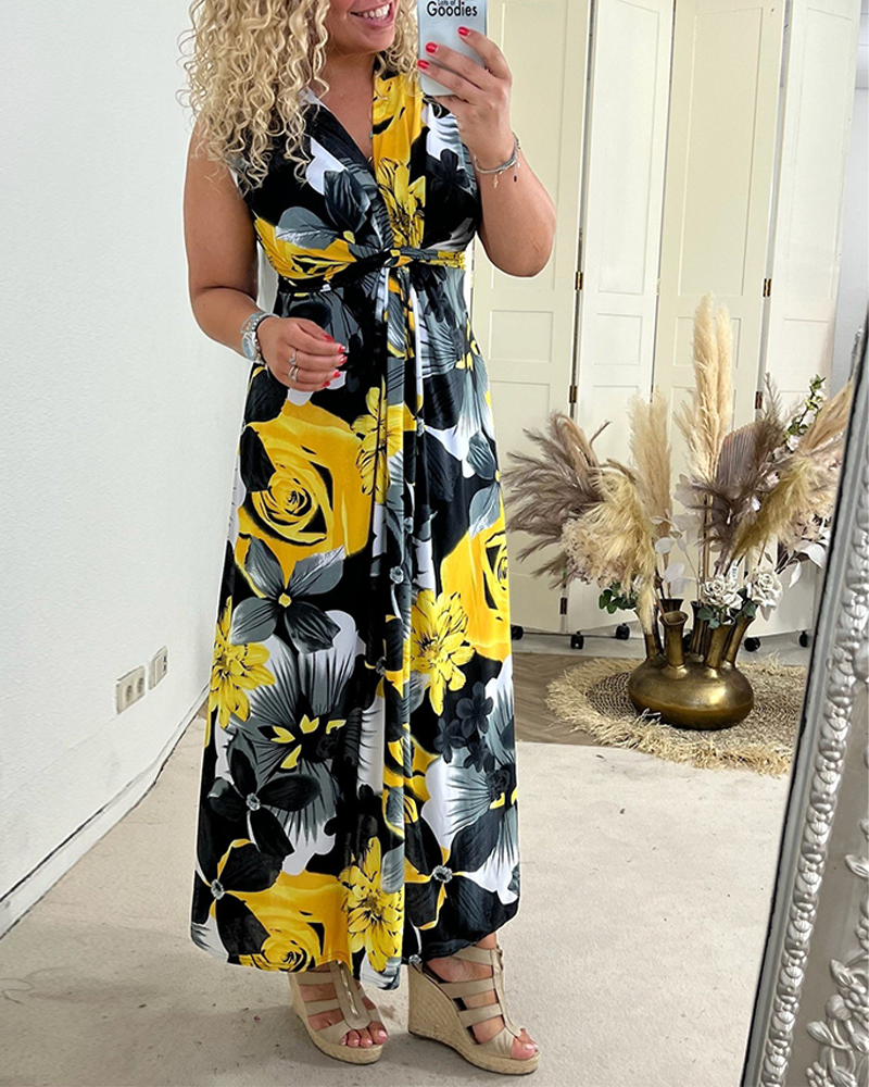 Svea | Ärmelloses Plisseekleid mit Blumenprint