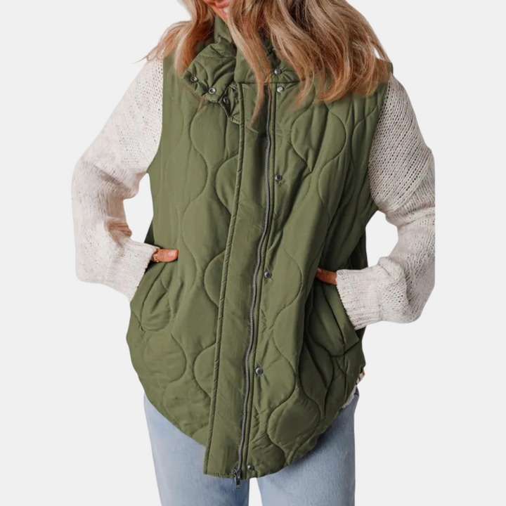 Gilet da donna con bottoni e tasche, con cappuccio