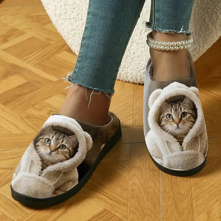 Adorable 3D Katzenkopf Gemütliche Slip-On Hausschuhe