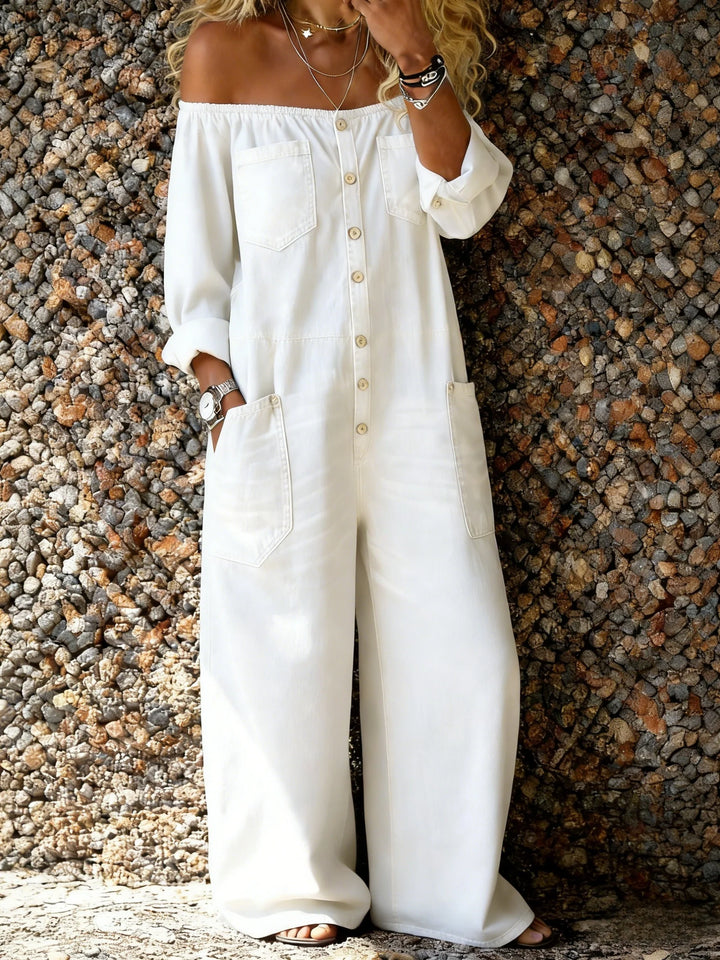 Noa | Denim-Jumpsuit mit Off-Shoulder-Ausschnitt