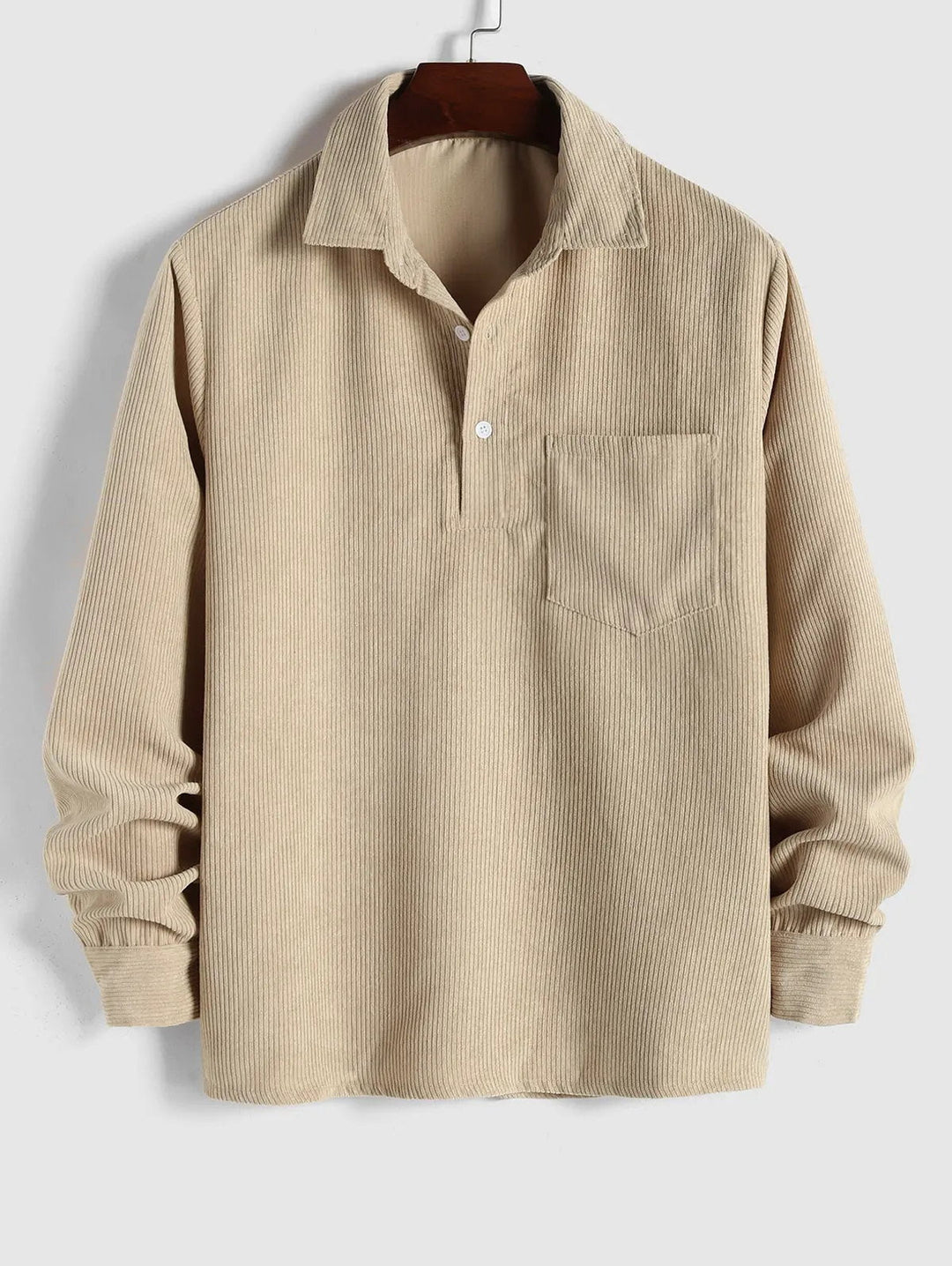 Herren Corduroy Langarmhemd mit halber Knopfleiste