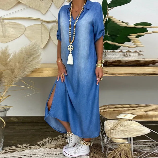 Lea™ - Lässiges langes Denim-Kleid