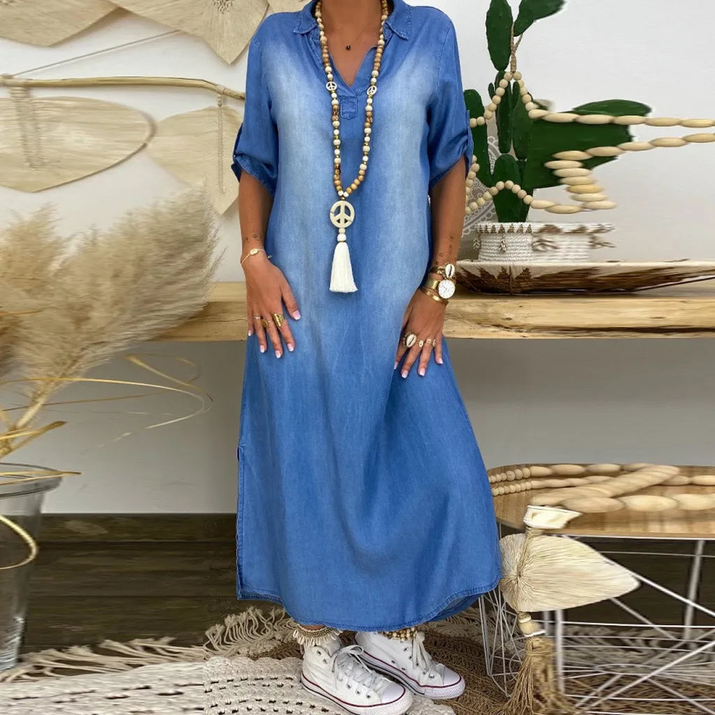 Lea™ - Lässiges langes Denim-Kleid