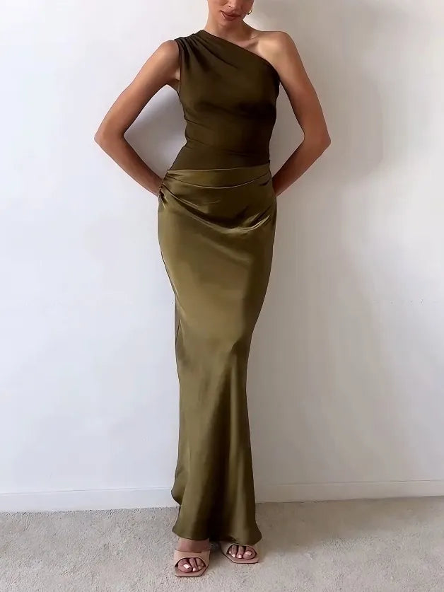 Anita™ | Schickes Ein-Schulter-Falten-Maxi-Kleid für Partys