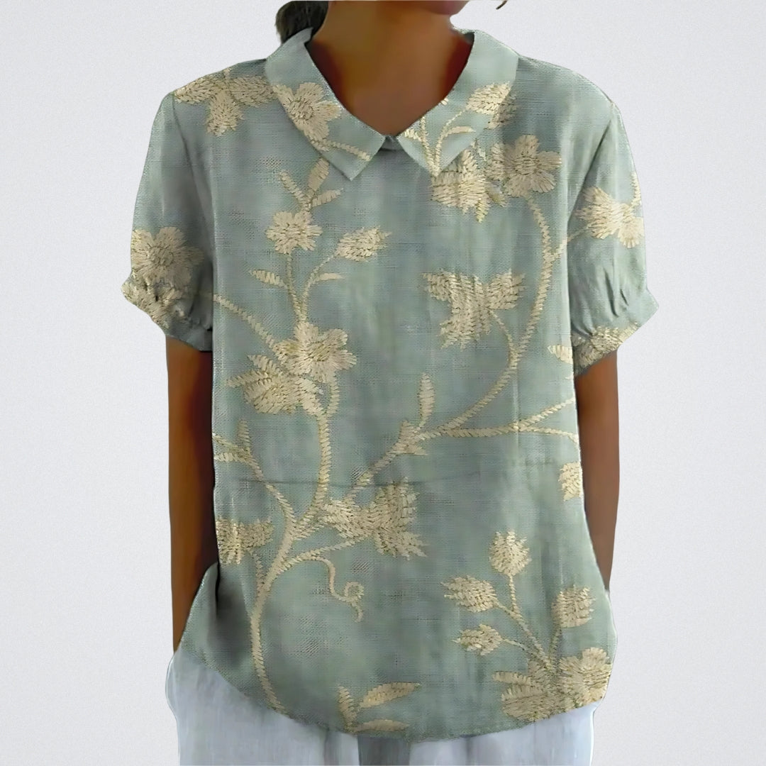Lina™ - Stilvolle Leinen-Bluse mit Blumenmuster