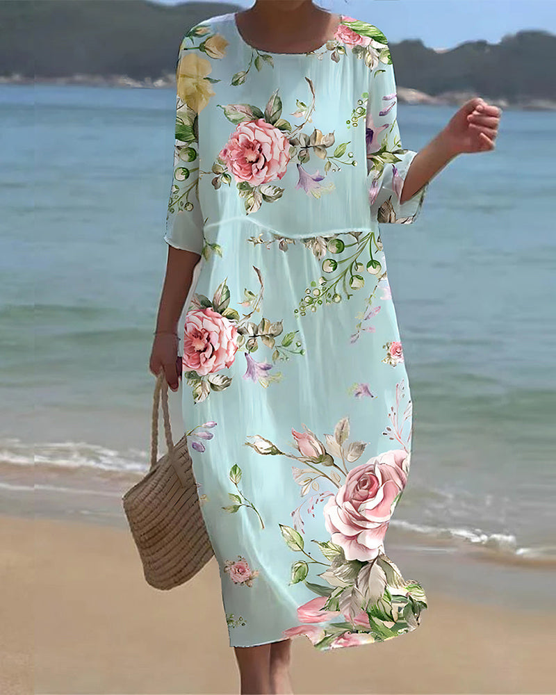 Miranda - Elegantes Blumenkleid, Das Den Bauch Kaschiert