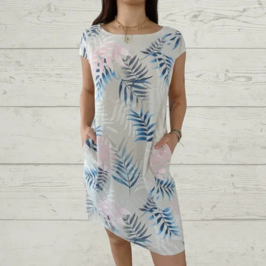 Sommerkleid für Frauen mit Taschen und lebhaftem Druck