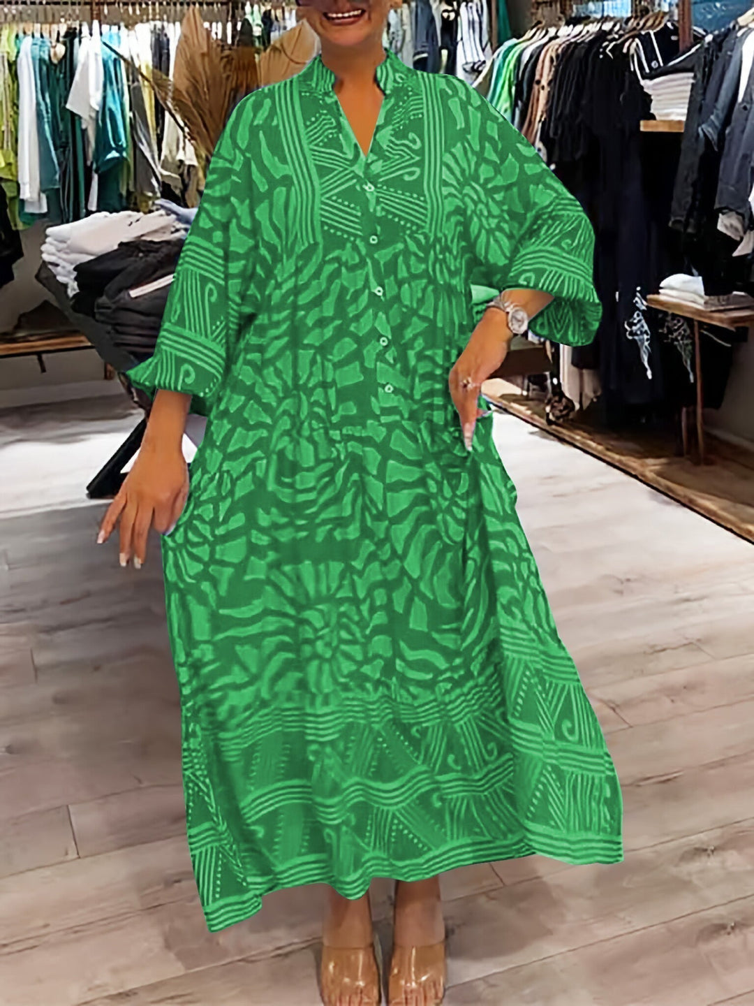 Mira | V-Aussachnitt Gedrucktes Kleid (Fast ausverkauft)