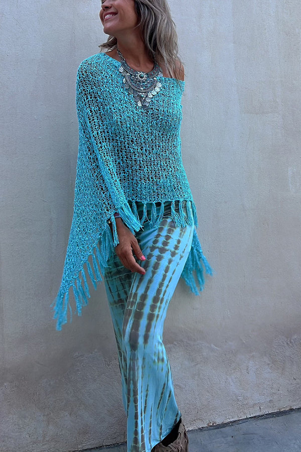 Sonnenuntergang Brise Quasten Strick Cover-Up mit Ausschnitt-Design