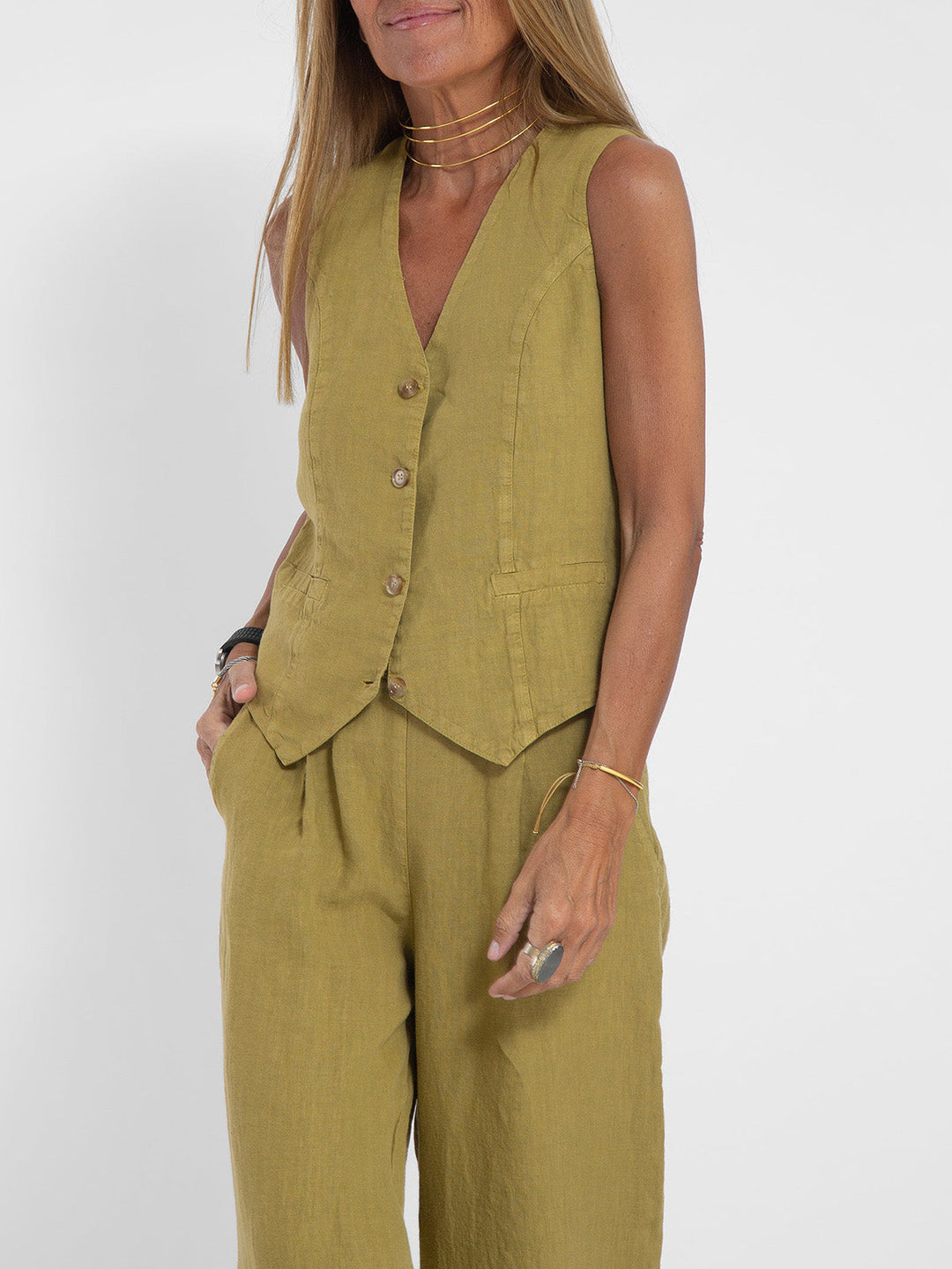 Aira - Geknöpfter Weste & Weite Hose Set