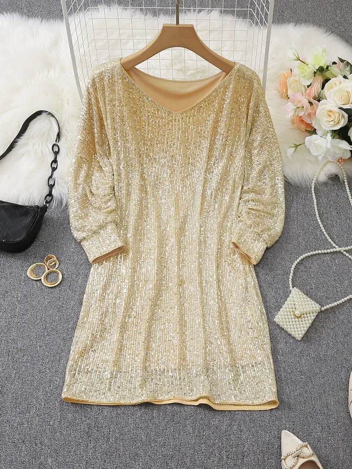 Kontrast Pailletten Partykleid