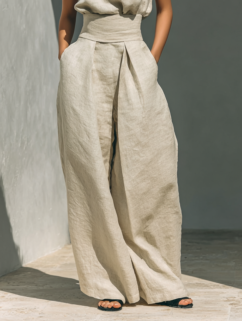 Damen Ärmellose Bluse und Weite-Hosen Ensemble